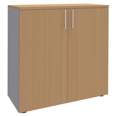 Armoire mi-haute IDRA/DUAL - L80 x H102 x P47 - 2 portes - 2 tablettes métal DS - Corps alu - Portes et dessus Hêtre