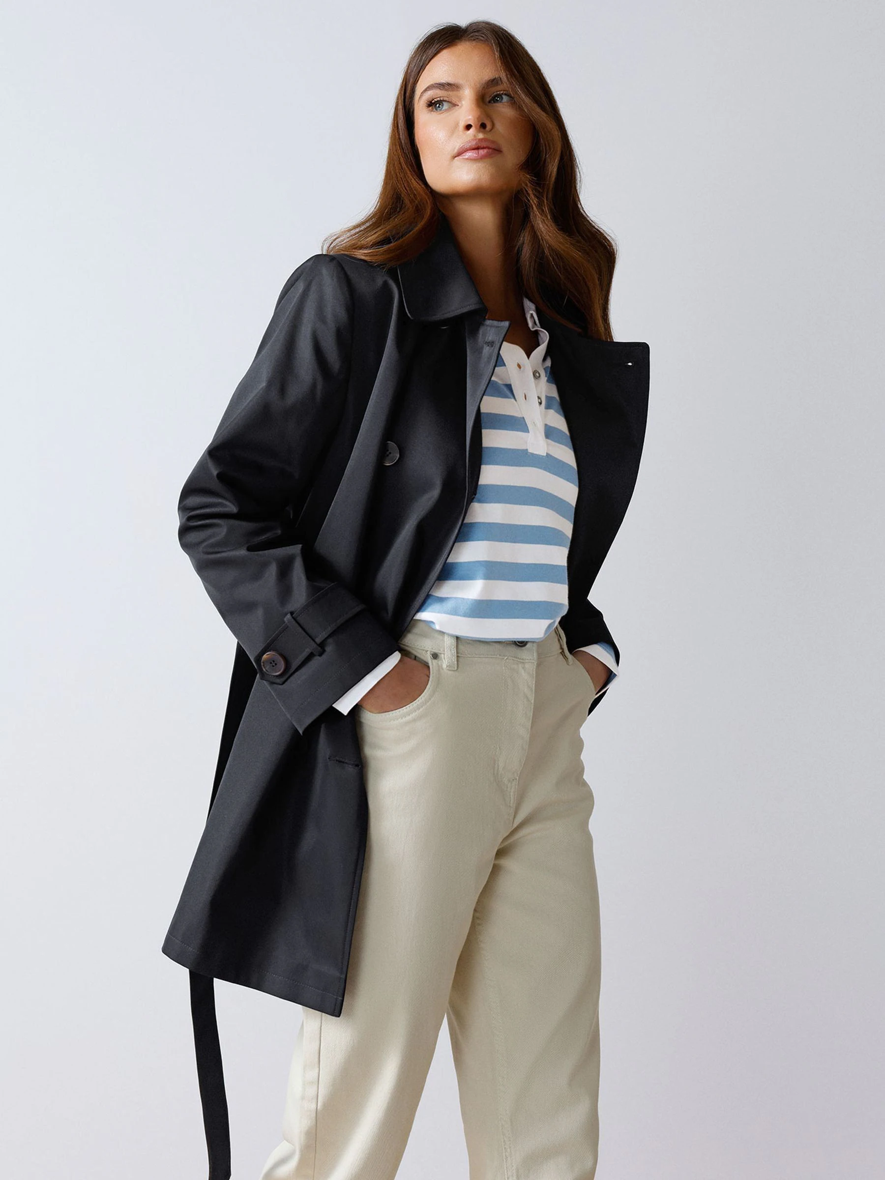 Blauw - M&Co Short Dipped Back Trench Coat