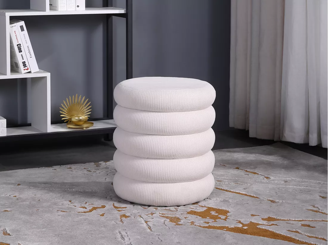 Pouf en velours côtelé crème ECAMBI
