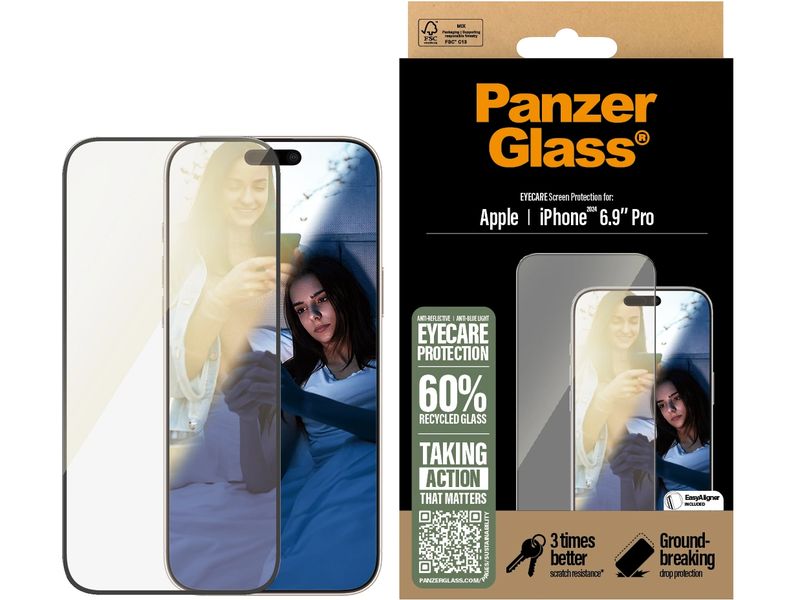 Panzerglass Displayschutz Ultra Wide Fit EyeCare iPhone 16 EyeCare-Display-Schutzfolie für das Apple iPhone 16 Pro Max