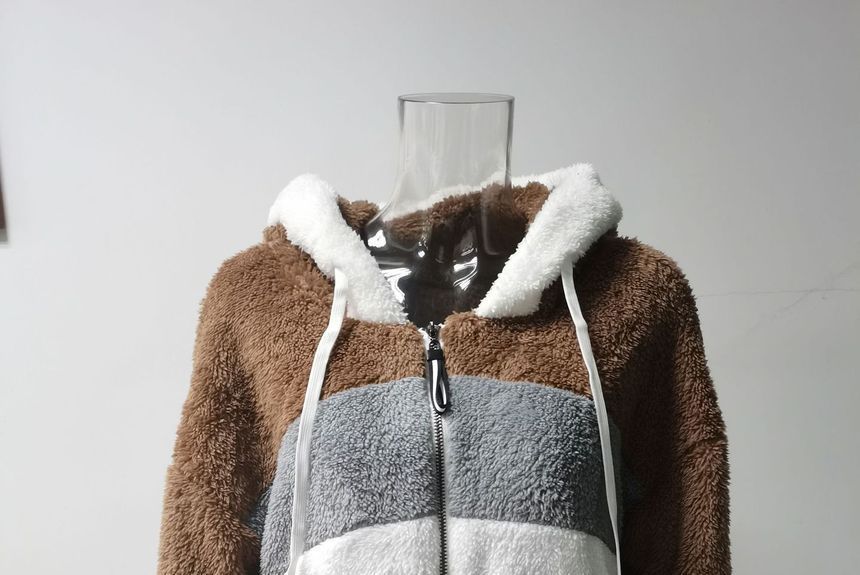 Bolgivy - Color Block Faux Fur Hoodie met rits