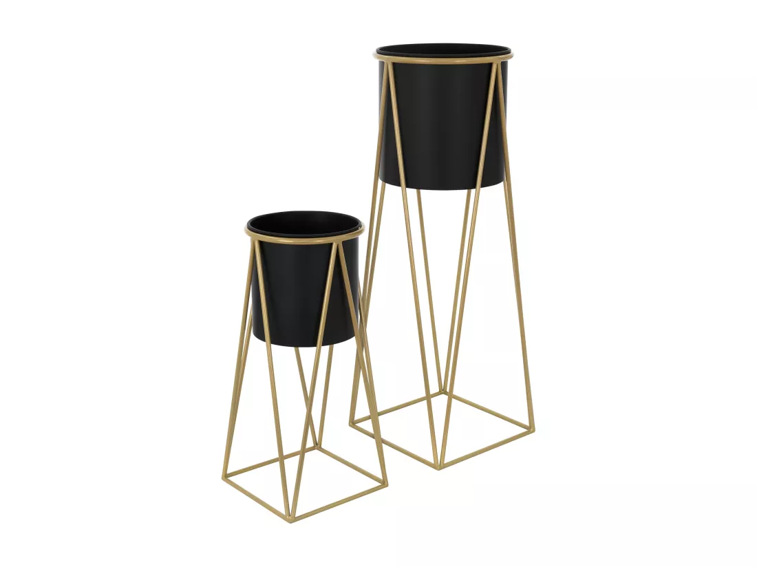ML-Design Porte-fleurs set de 2, noir-or, 21,8x22x47cm/25x25x71cm, acier, support de pots de fleurs avec cache-pot, support de plantes en métal, support de pots de fleurs 2 pièces, pots de plantes Deko Colonne de fleurs Tabouret de fleurs