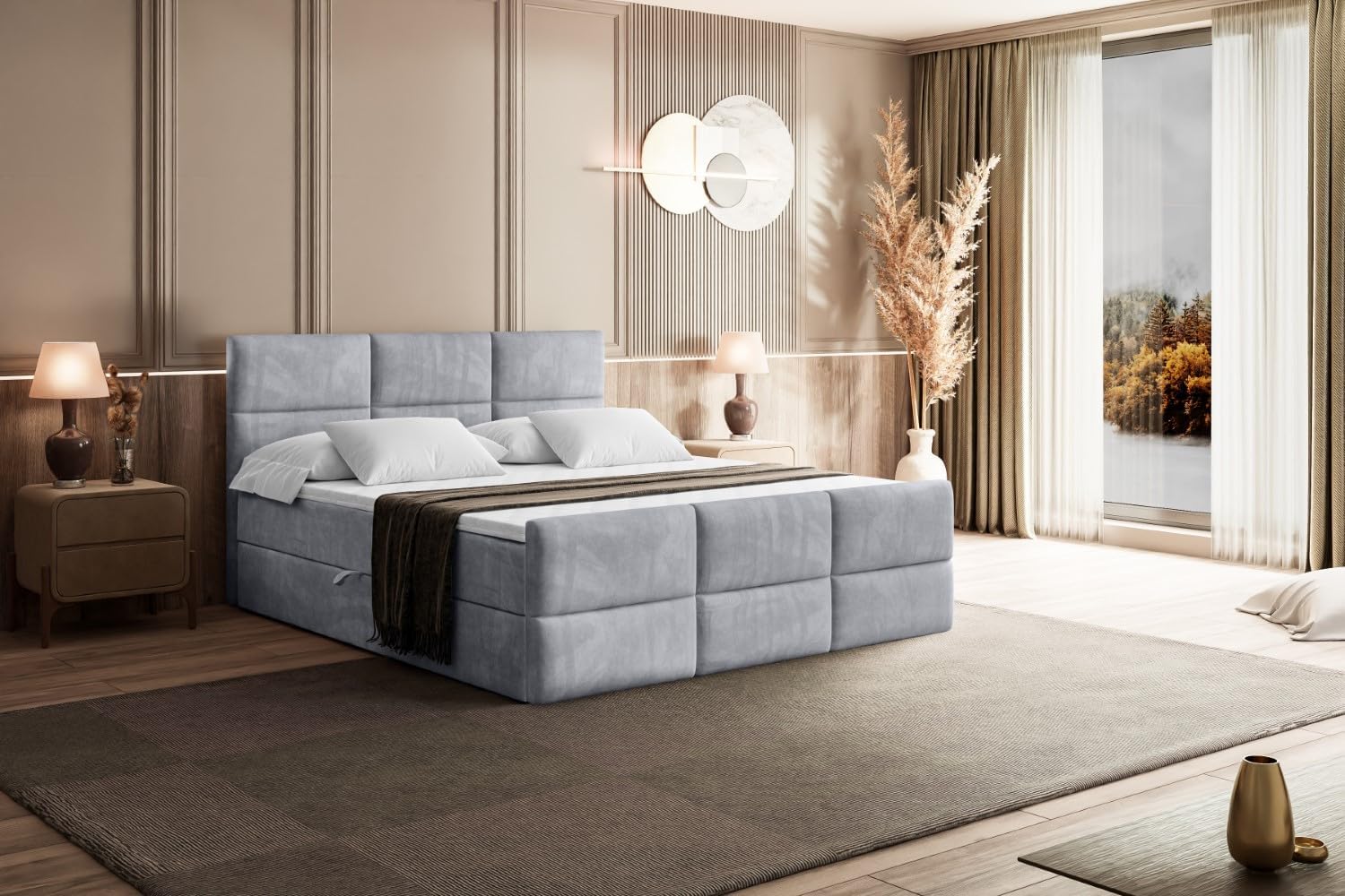 ALTDECOR Boxspringbett mit Matratze und Lattenrost, Boxbett, Topper, Fußteil, Polsterbett mit Bettkasten, Bett mit Stauraum H3-Matratze, Springboxbett - Ohio-Z - 140x200 - Grau Monolith 84