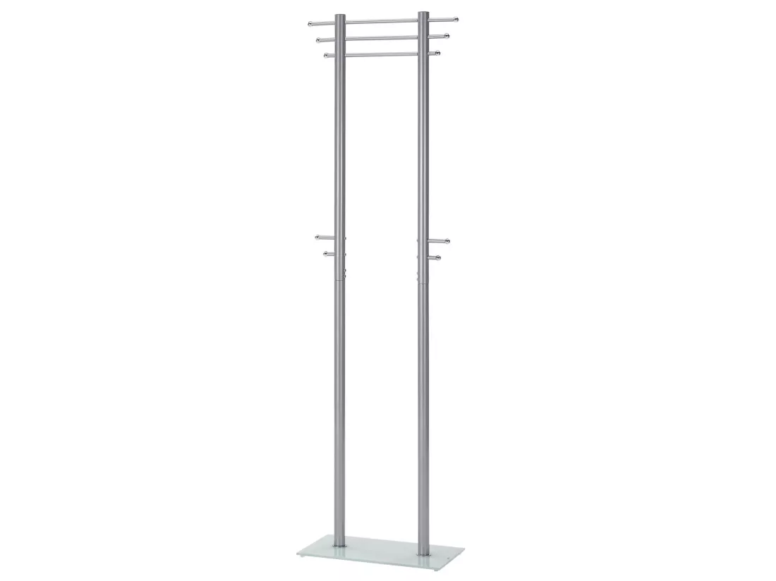 Porte-manteaux TARIS portant à vêtements penderie sur pied avec 10 crochets et 3 tringles hauteur 179 cm, en métal couleur aluminium