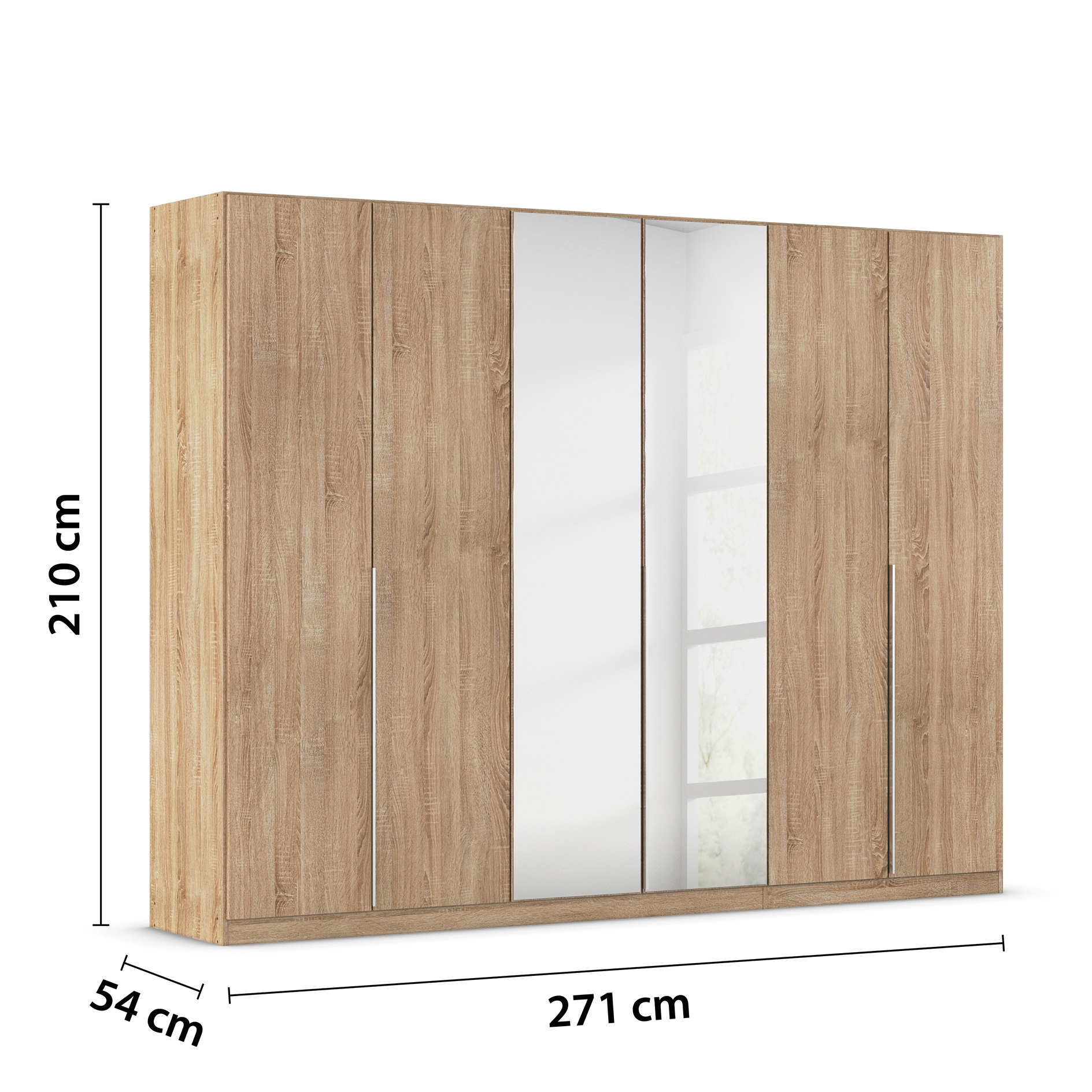 Drehtürenschrank - Sonoma Eiche - Kristallglasspiegel - 6-türig - 271x210 cm