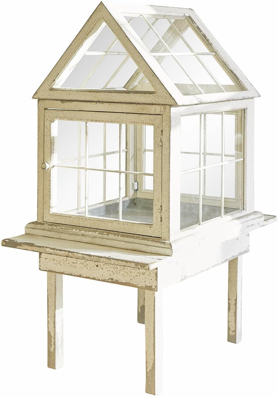 Loberon Gewächshaus Rebola, für die Zucht und den Schutz von Pflanzen, Vintage-Eleganz, Outdoor, Gartenzubehör, Kiefernholz, Eisen, Acrylglas, antikweiß