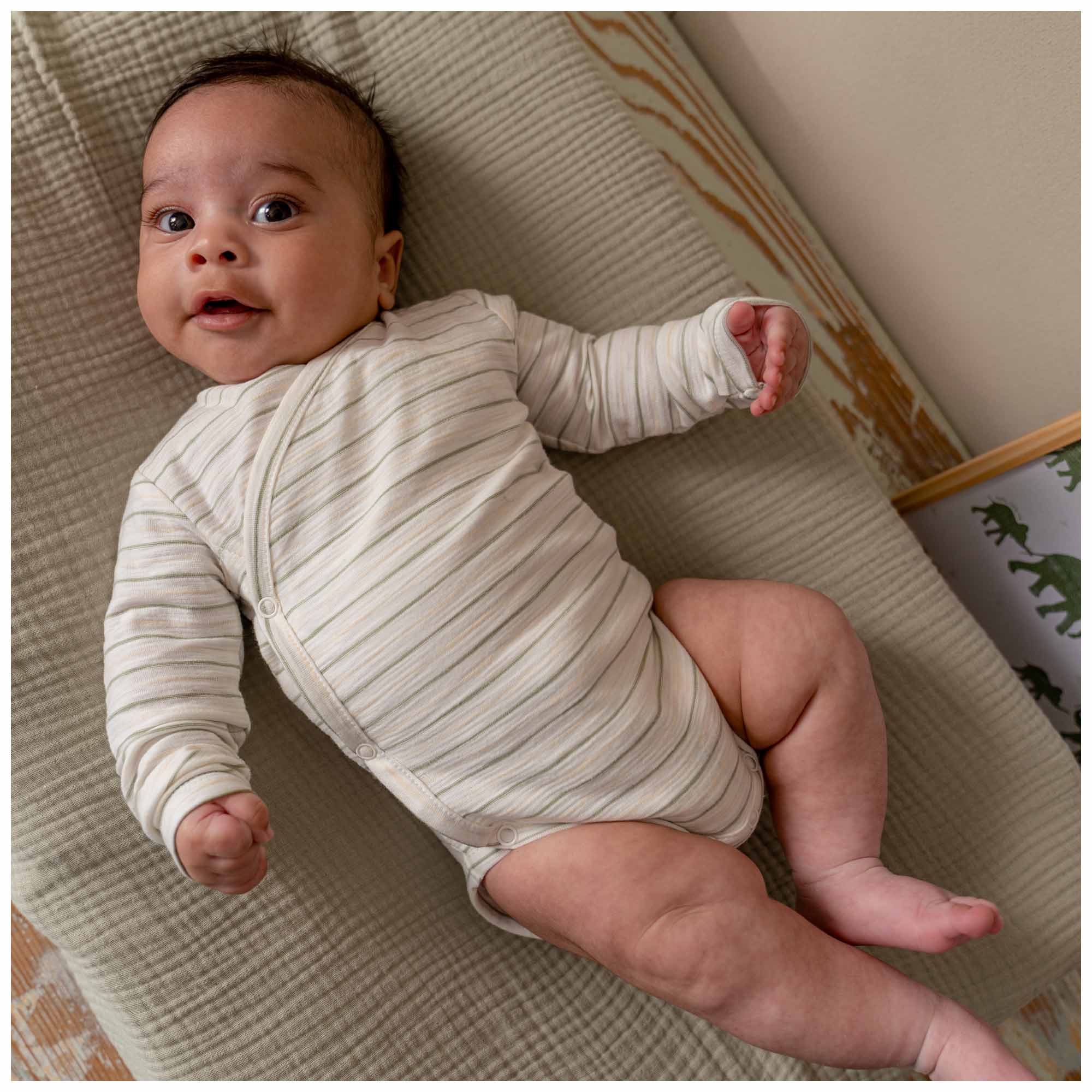 Prénatal newborn romper lange mouwen strepen groen
