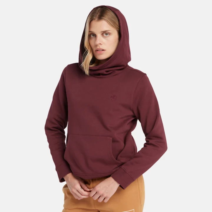 Moletom com capuz bordado com árvore para mulheres na cor bordô.