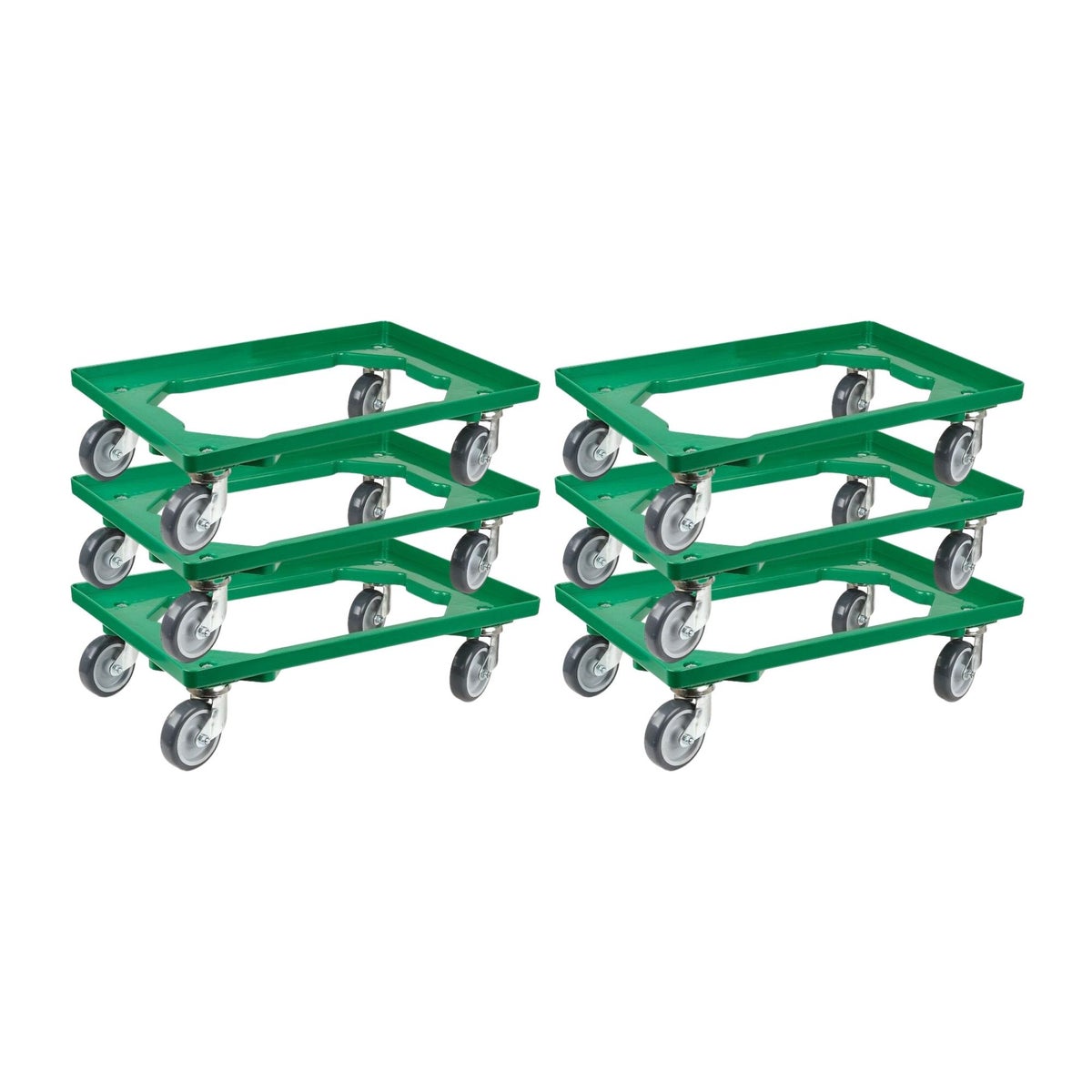 PROREGAL Transportwagen voor Euroboxen 60 x 40 cm met rubberen wielen, groen, open dek, 2 zwenkwielen en 2 bokwielen, draagvermogen 300 kg
