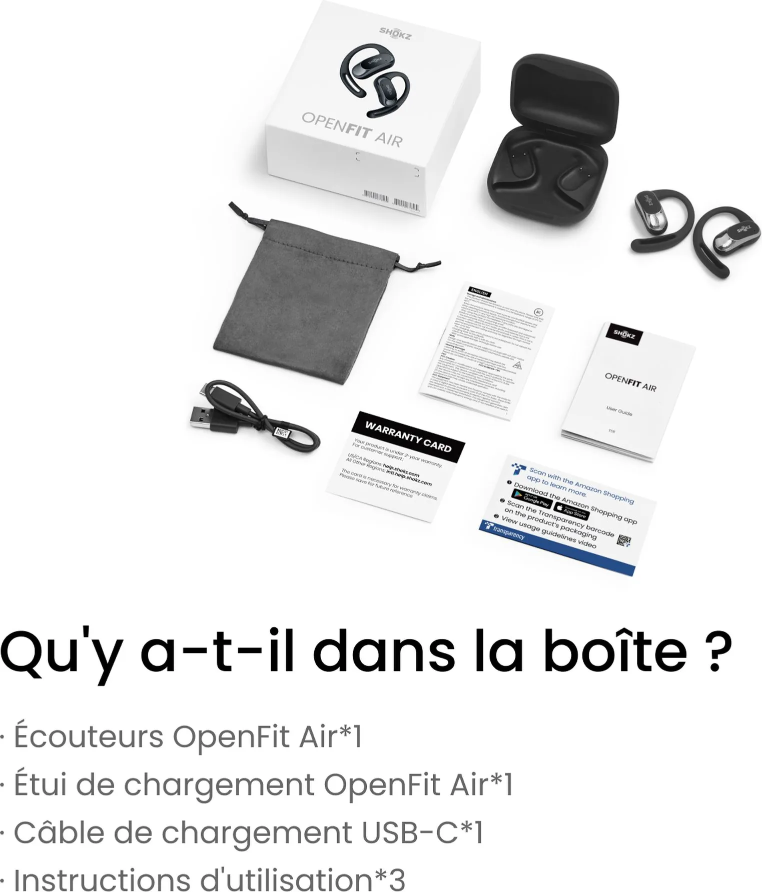 Shokz OpenFit Air Noir Écouteurs True Wireless