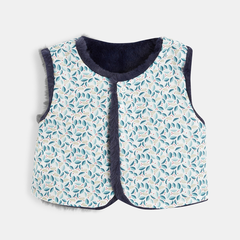 Gilet réversible fourrure et print hérissons bleu bébé fille