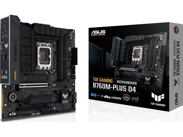 ASUS TUF GAMING B760M-PLUS D4 - Bundkort - micro ATX - LGA1700 sokkel - B760 Chipset - USB-C 3.2 Gen 2x2, USB 3.2 Gen 2, USB 3.2 Gen 1 - 2.5 Gigabit LAN - onboard grafik (CPU påkrævet) - HD Audio (8-kanaler)