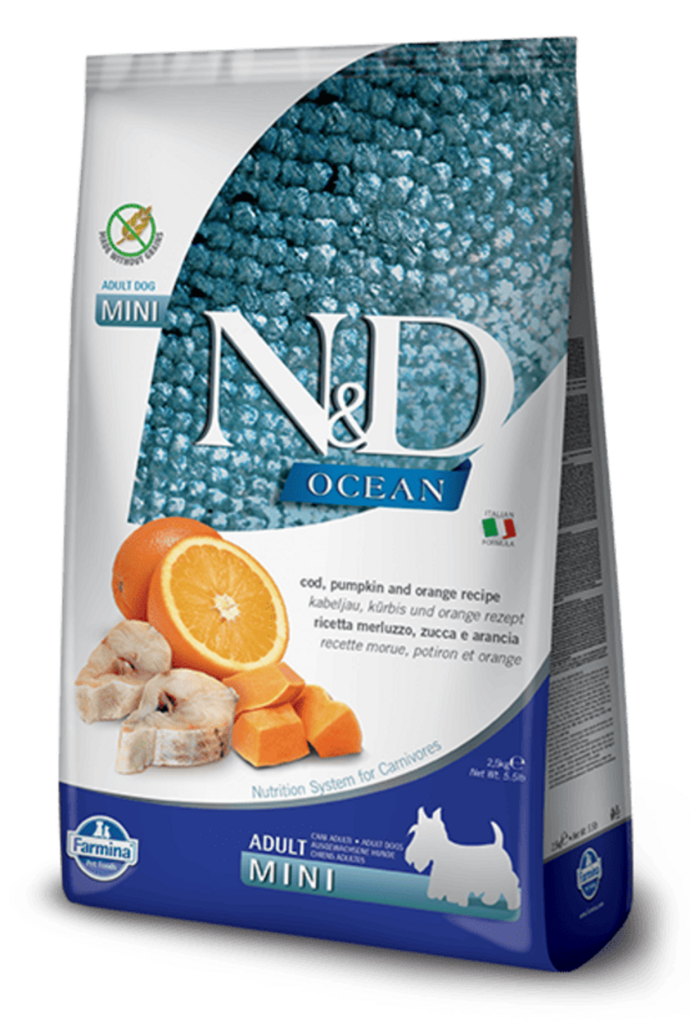 Croquettes n&d ocean potiron morue orange chien mini 7kg