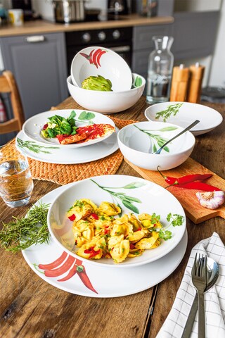CreaTable Schale KRÄUTER CHILLI 25 cm Porzellan weiß