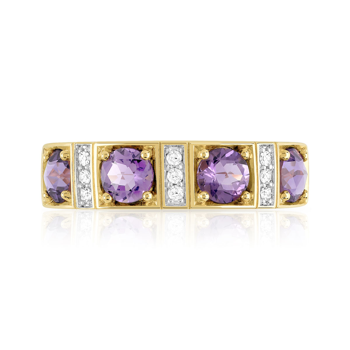 Bague or 375 2 tons améthystes et diamants
