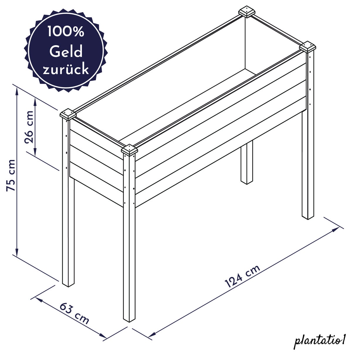 WONDERMAKE - Grote houten verhoogde bak voor tuin, balkon en terras, XL rechthoekige smalle plantenbakset met fleecevoering, kruidentuinbak, wit, grijs, antraciet
