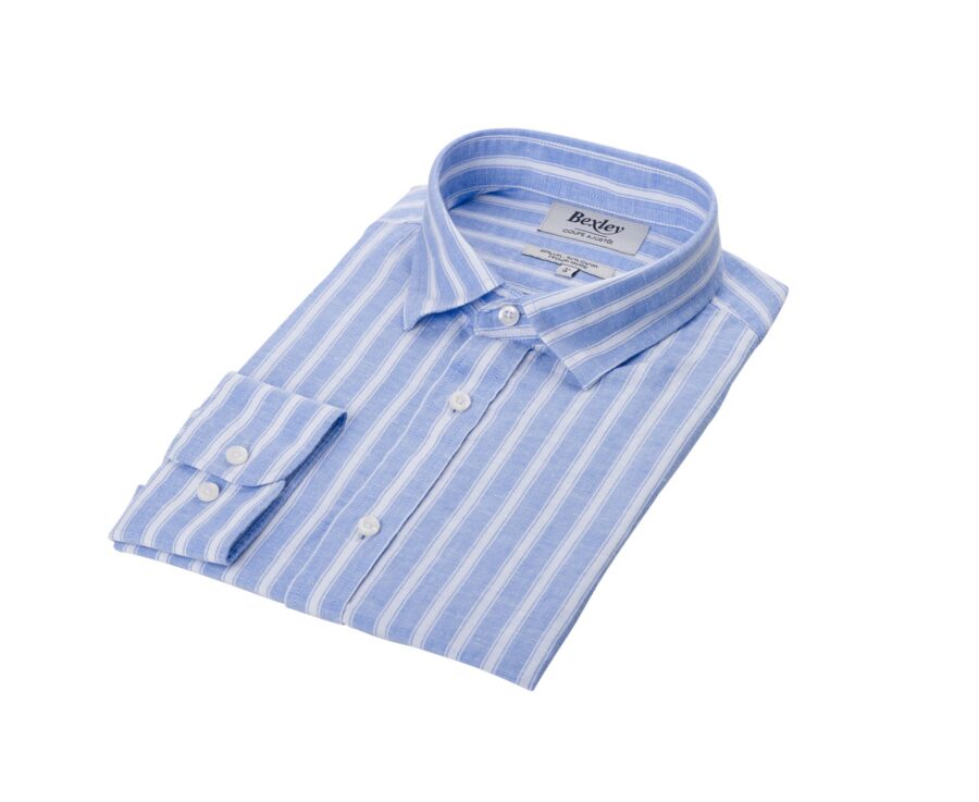 Chemise coton lin rayée bleue et blanche - SIMONIN