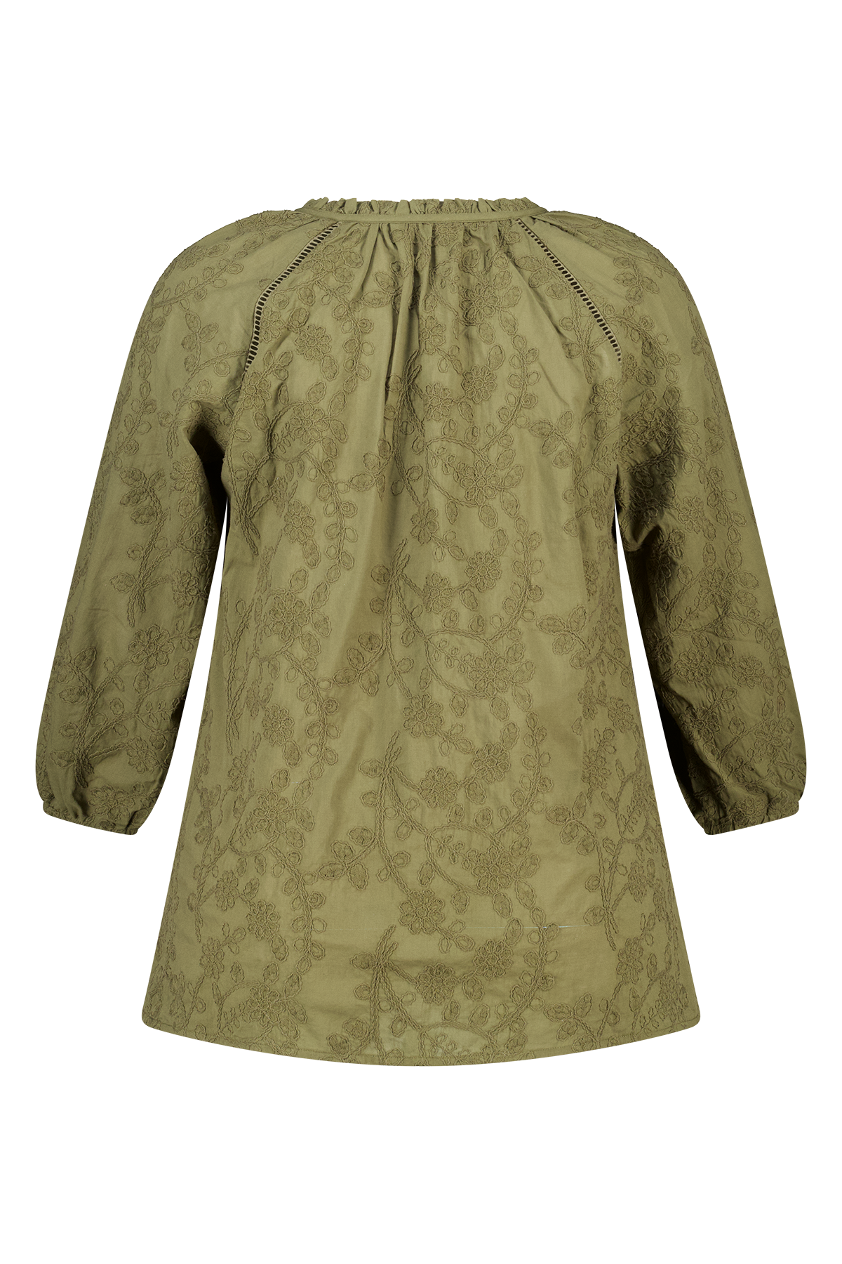 Blouse met broderie Khaki