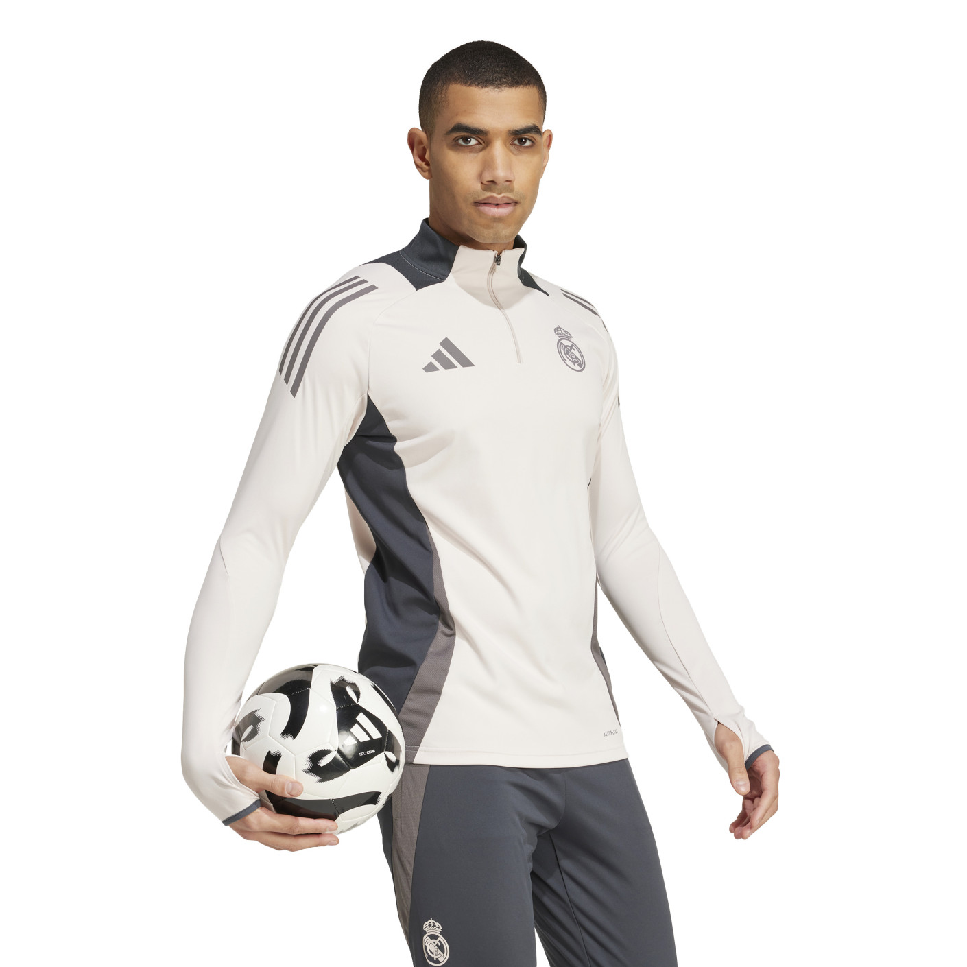 Adidas Real Madrid Trainingstrui 1/4-Zip Europees 2024-2025 Beige Donkergrijs Bruin