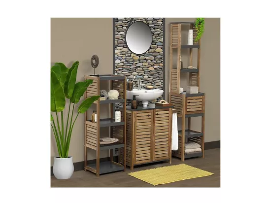 Meuble Colonne de rangement 1 Porte et 5 Étagères H 170 cm - Acacia