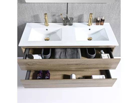 Meuble salle de bain double vasque 120cm bois et miroir LED LB-8331M