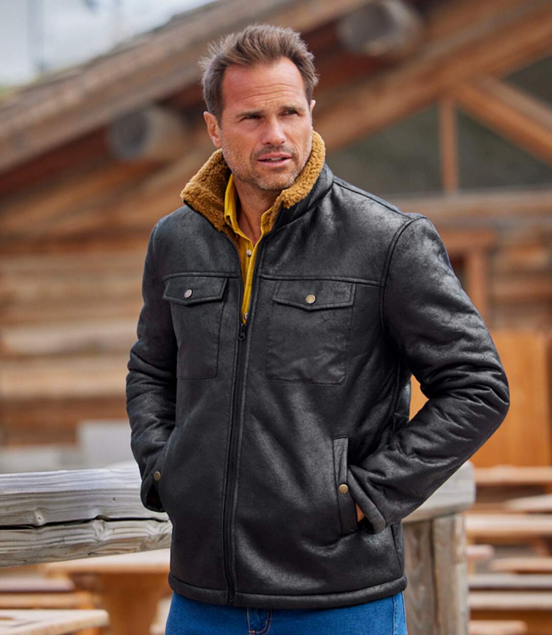 Blouson Aviateur Suédine Noir Doublé Sherpa
