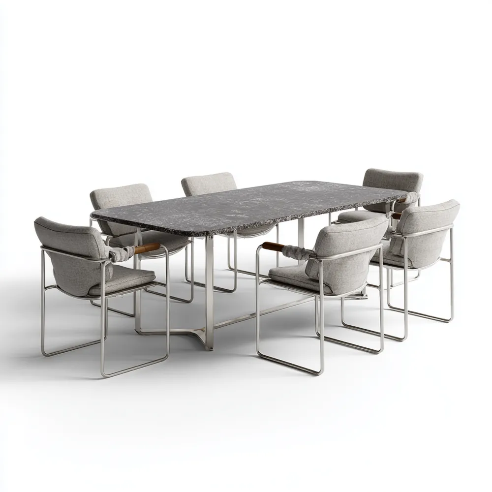 Garten-Esstisch-Set Marmoroptik Metallgestell 200x100x75 cm – Grau – Modernes Design