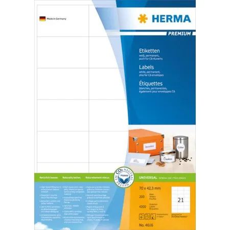 HERMA Etiketten Premium, weiß, 70 x 42,3mm, 4200 Stück