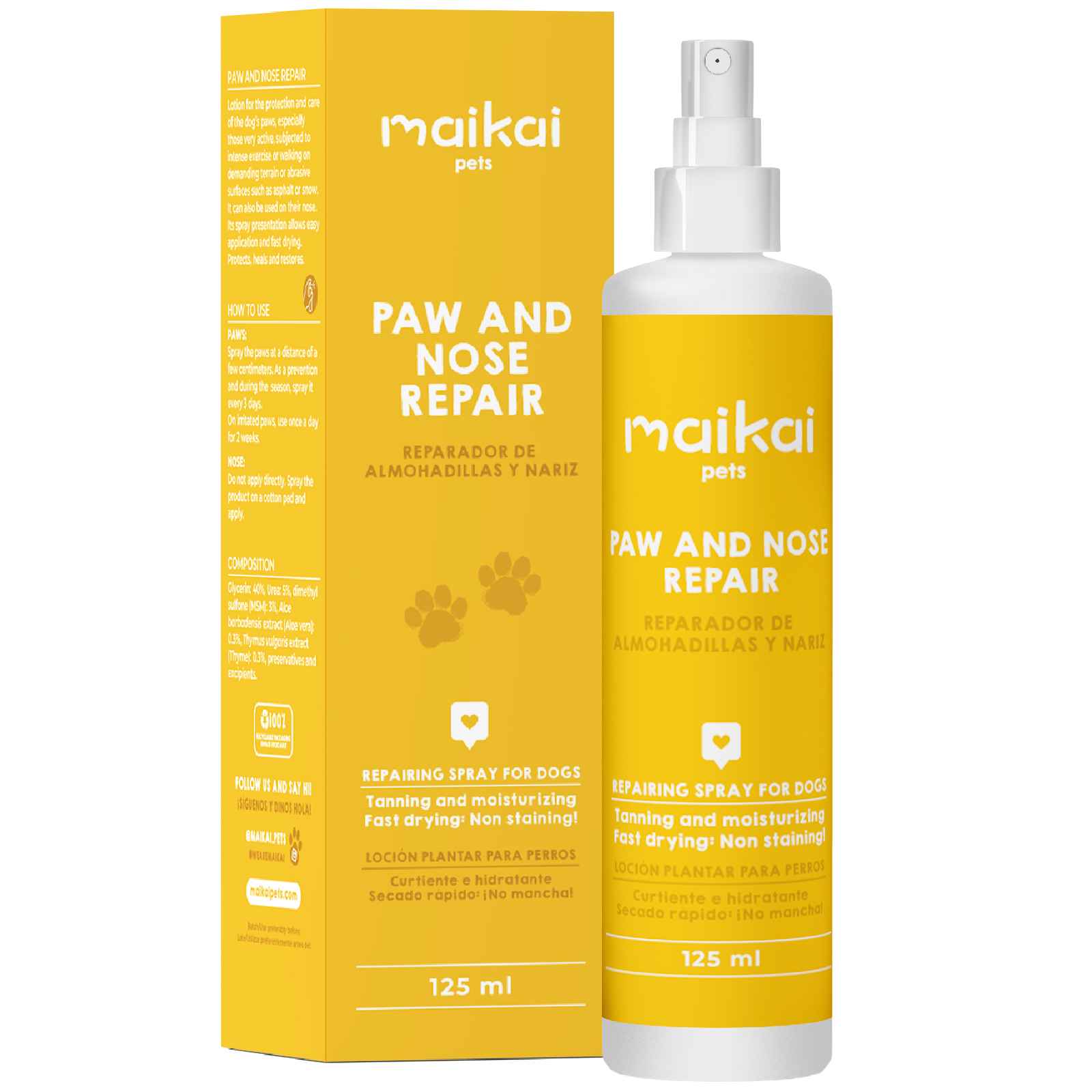 Spray protetor para patas de cães. 125ml. 100% Natural. MAIKAI PETS.