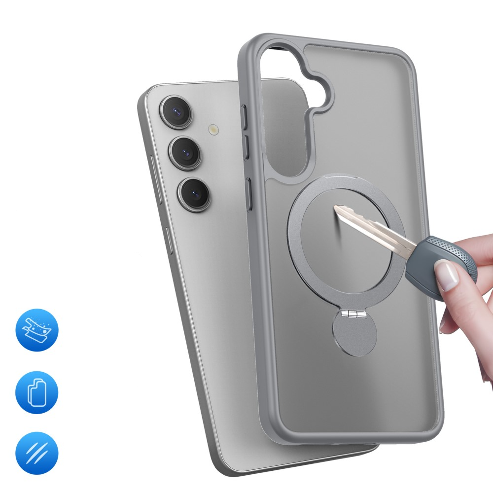 Samsung Galaxy S25 Hybrid Hardcase Hülle   TPU Bumper   Kickstand Aufsteller MagSafe-Modul - Grau