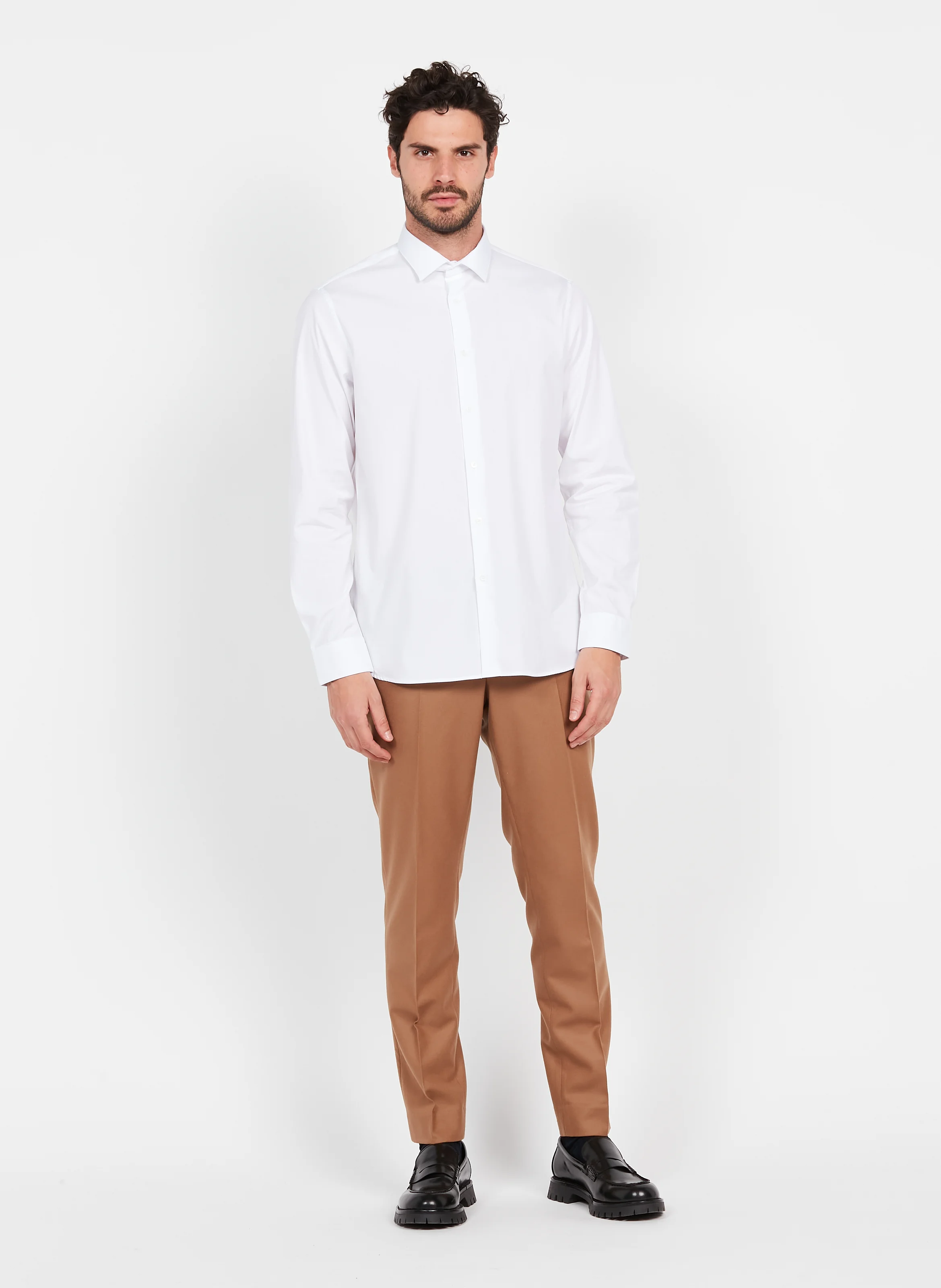 Chemise col classique regular-fit en coton| Blanc