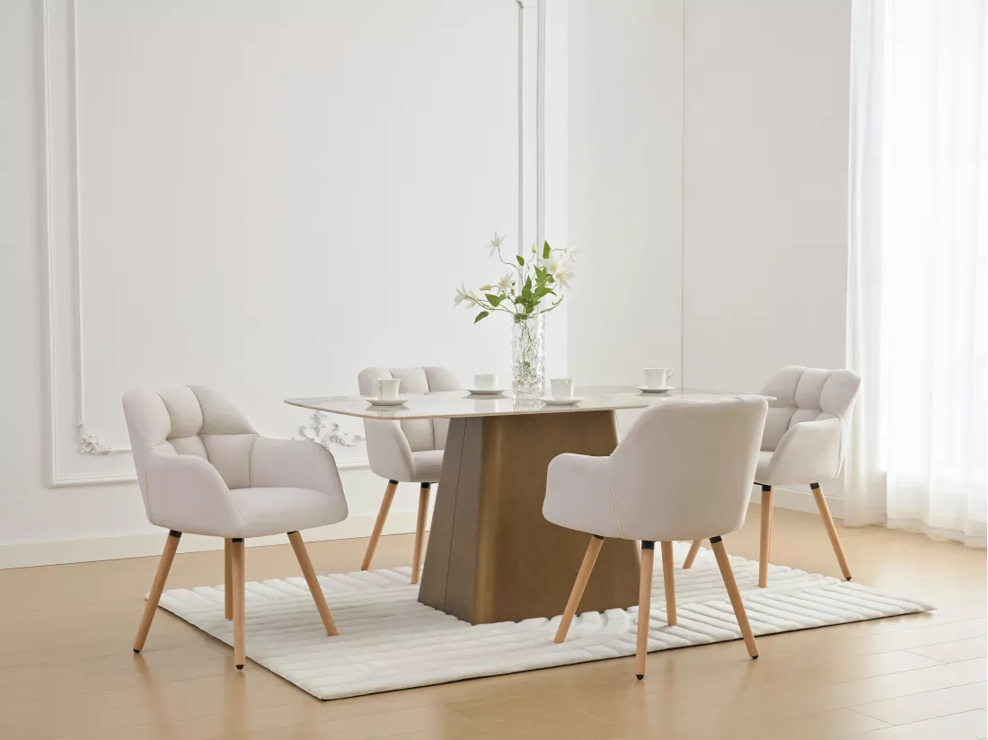 Lot de 2 chaises avec accoudoirs - Tissu et bois de hêtre - Beige - PEGA de Pascal MORABITO