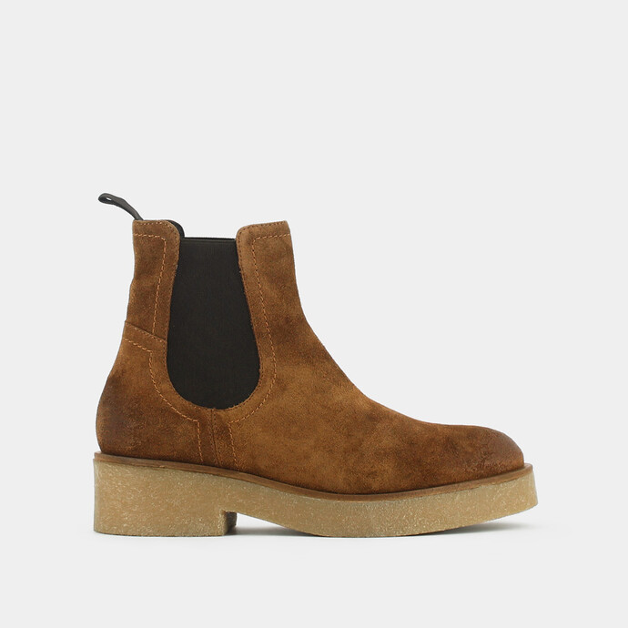 Boots cavalières à bouts ronds et semelles épaisses  croute cognac