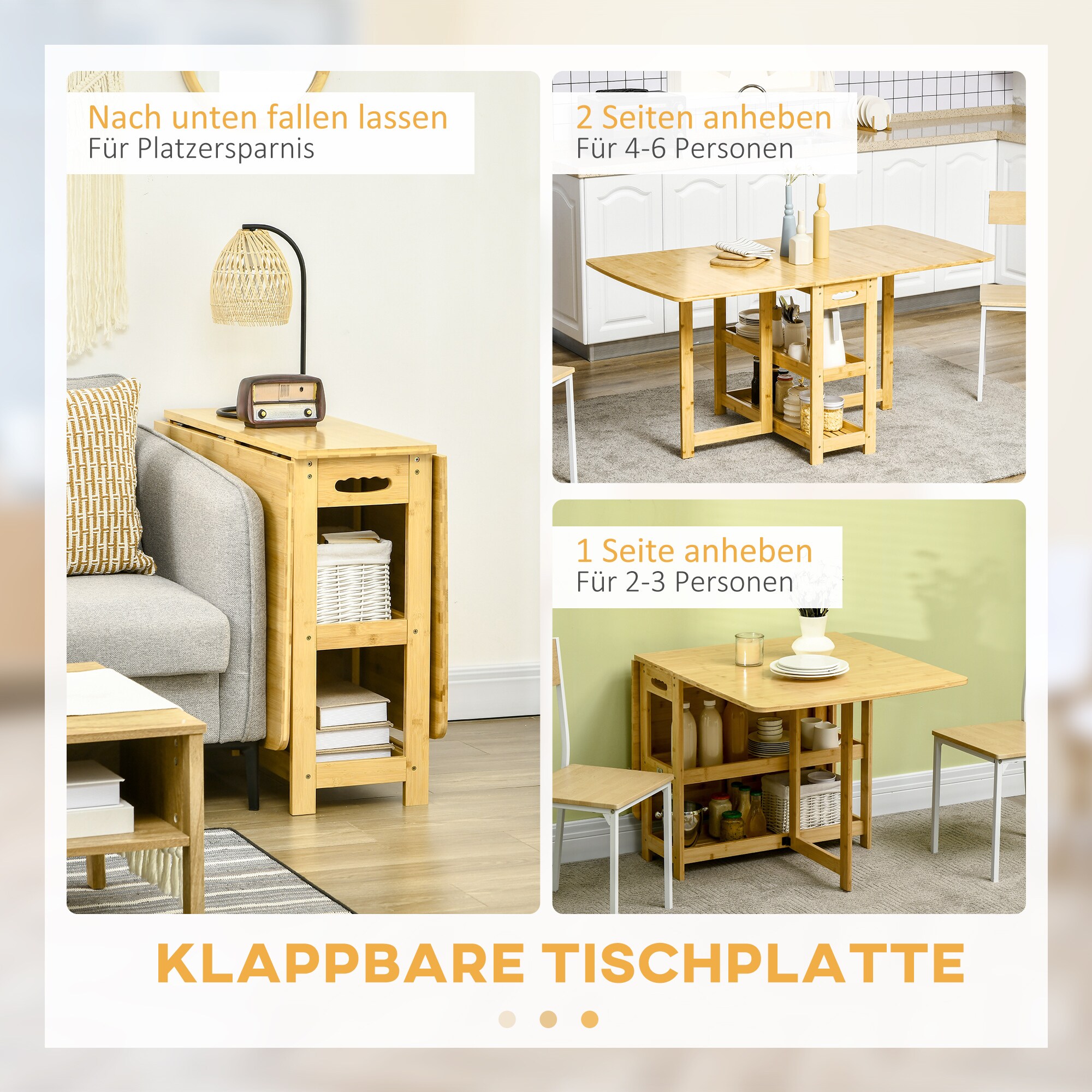 HOMCOM Klapptisch mit Ablagefächer natur 149,5L x 80B x 73,5H cm