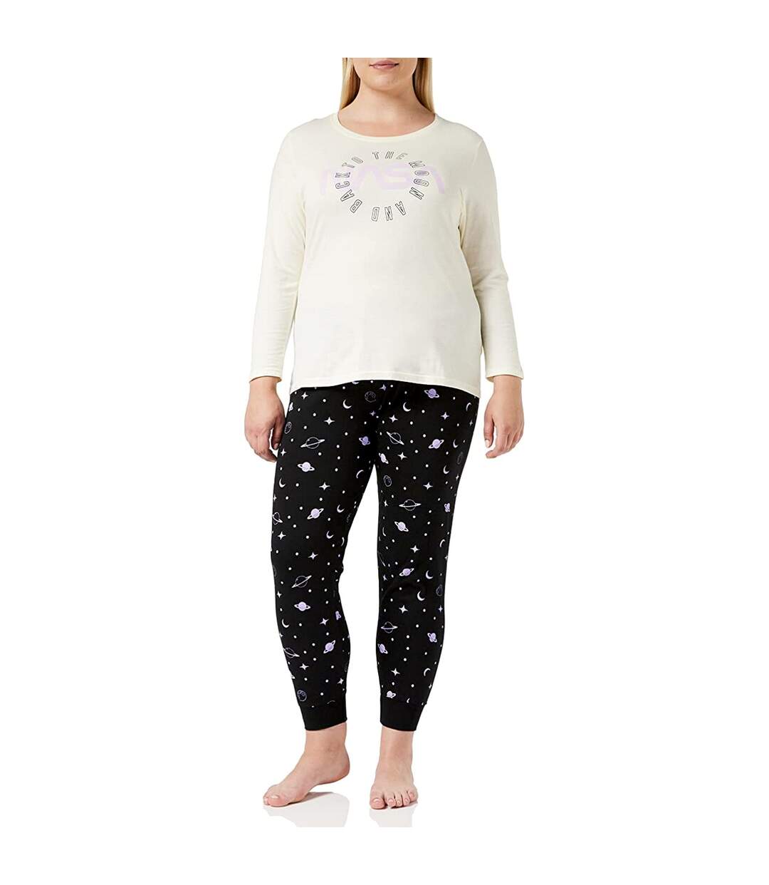 NASA - Ensemble de pyjama long TO THE MOON AND BACK - Femme (Blanc cassé / Noir / Blanc) - UTTV195