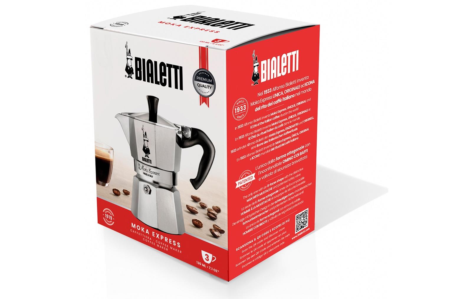 Espressokocher Moka Express 3 Tassen, SilberItalienische Espressokanne – ein Design-Klassiker