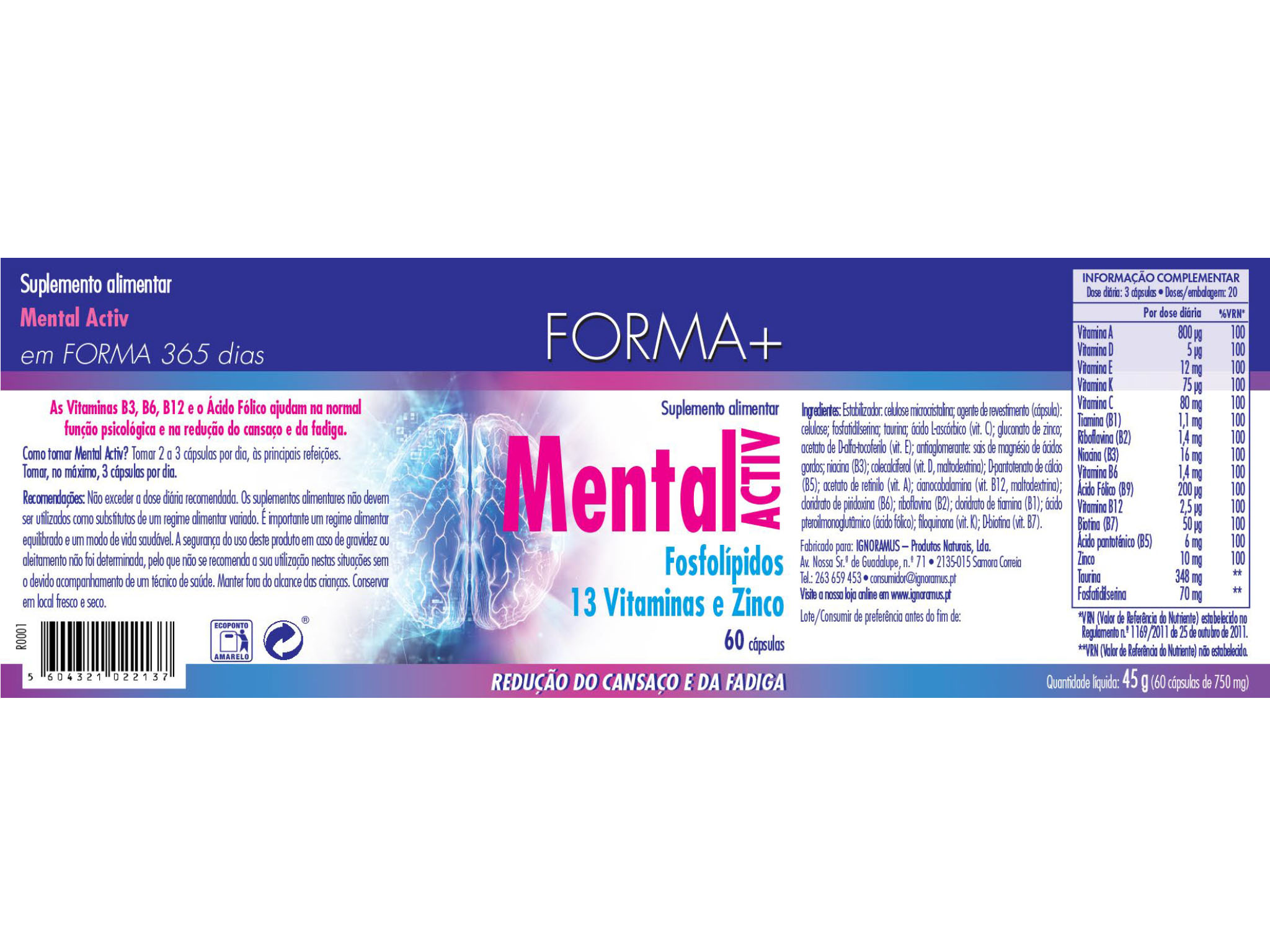 SUPLEMENTO FORMA  MENTAL ACTIV 60 CAPS