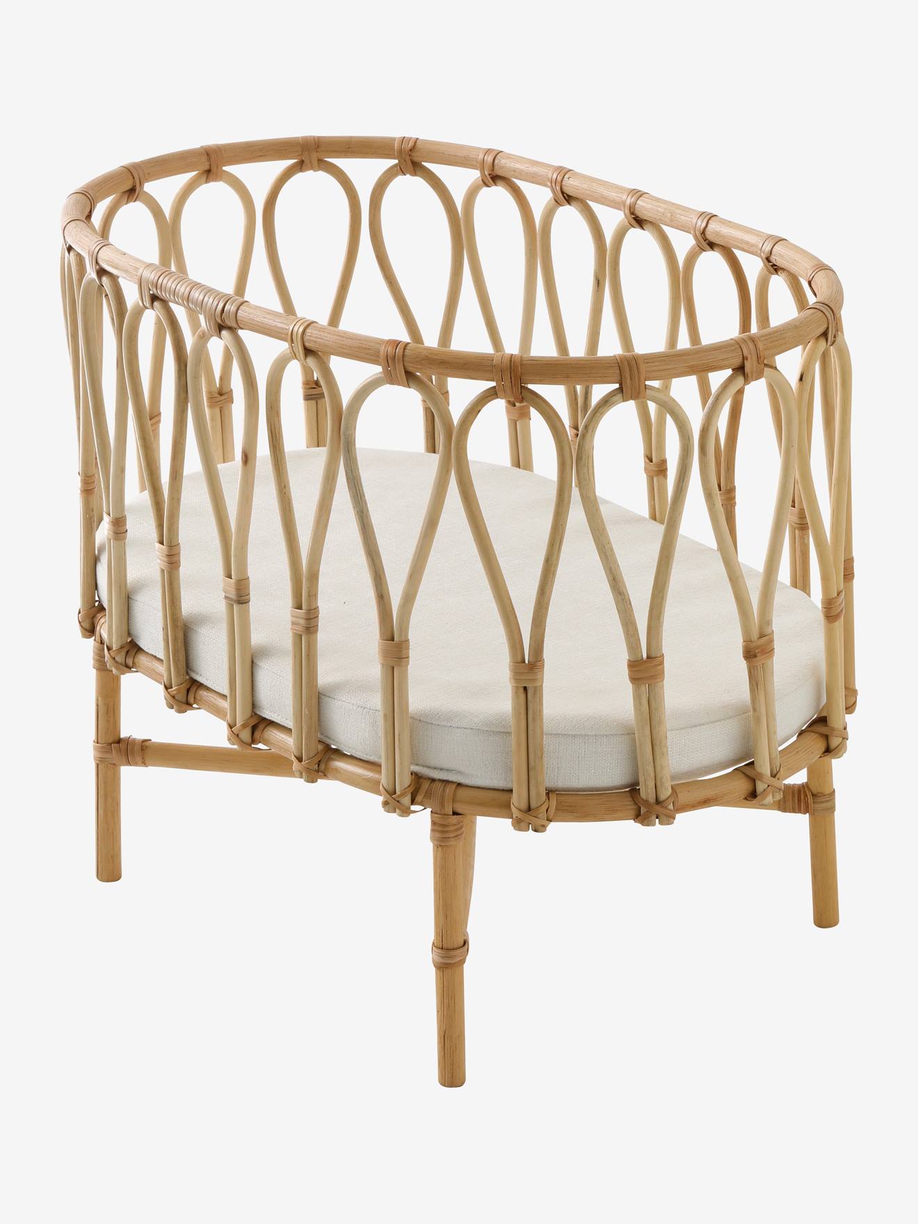 Cama de boneca em rattan bege