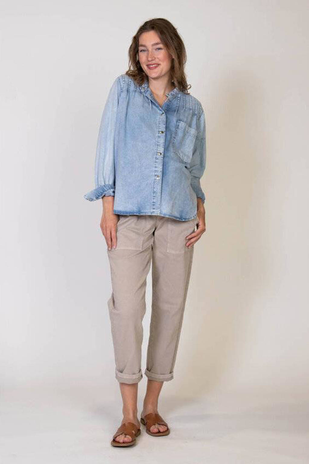 LOVE2WAIT denim zwangerschapsblouse light blue denim