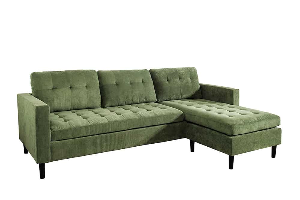 Retro Ecksofa STOCKHOLM 220cm grün Cordstoff Federkern 3-Sitzer