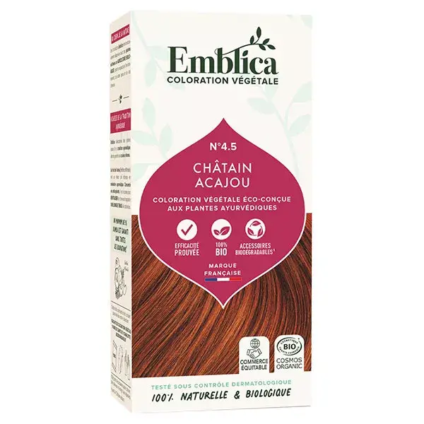 Emblica Coloration Végétale N°4.5 Châtain Acajou Bio 100g