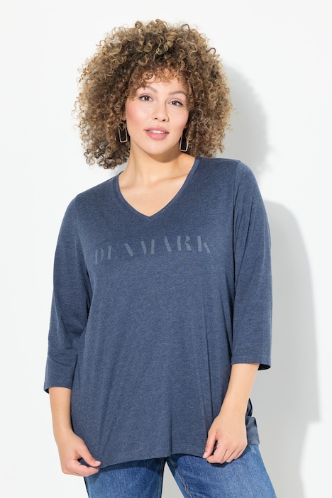 Shirt, Schriftmotiv, Classic, V-Ausschnitt, 3/4-Arm