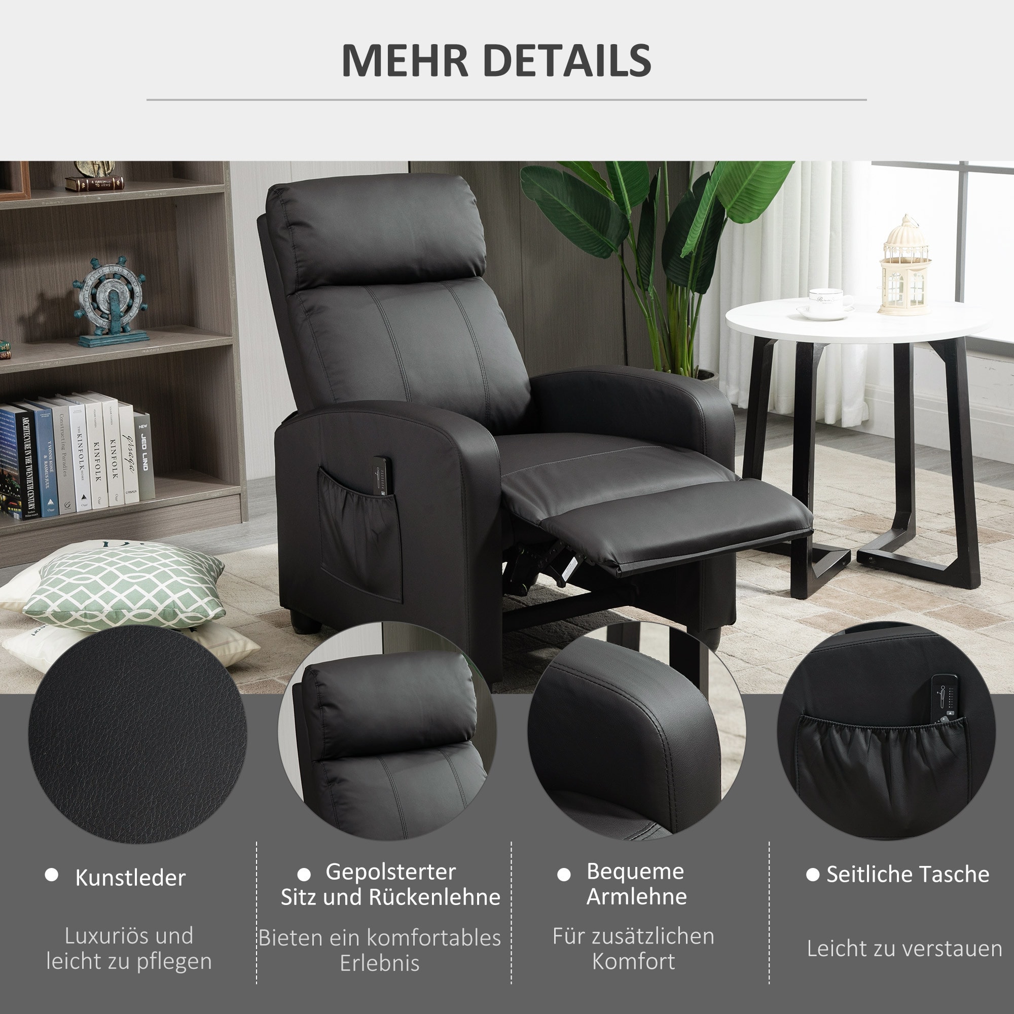 HOMCOM Massagesessel mit kabelgebundener Fernbedienung schwarz 68B x 88T x 98H cm