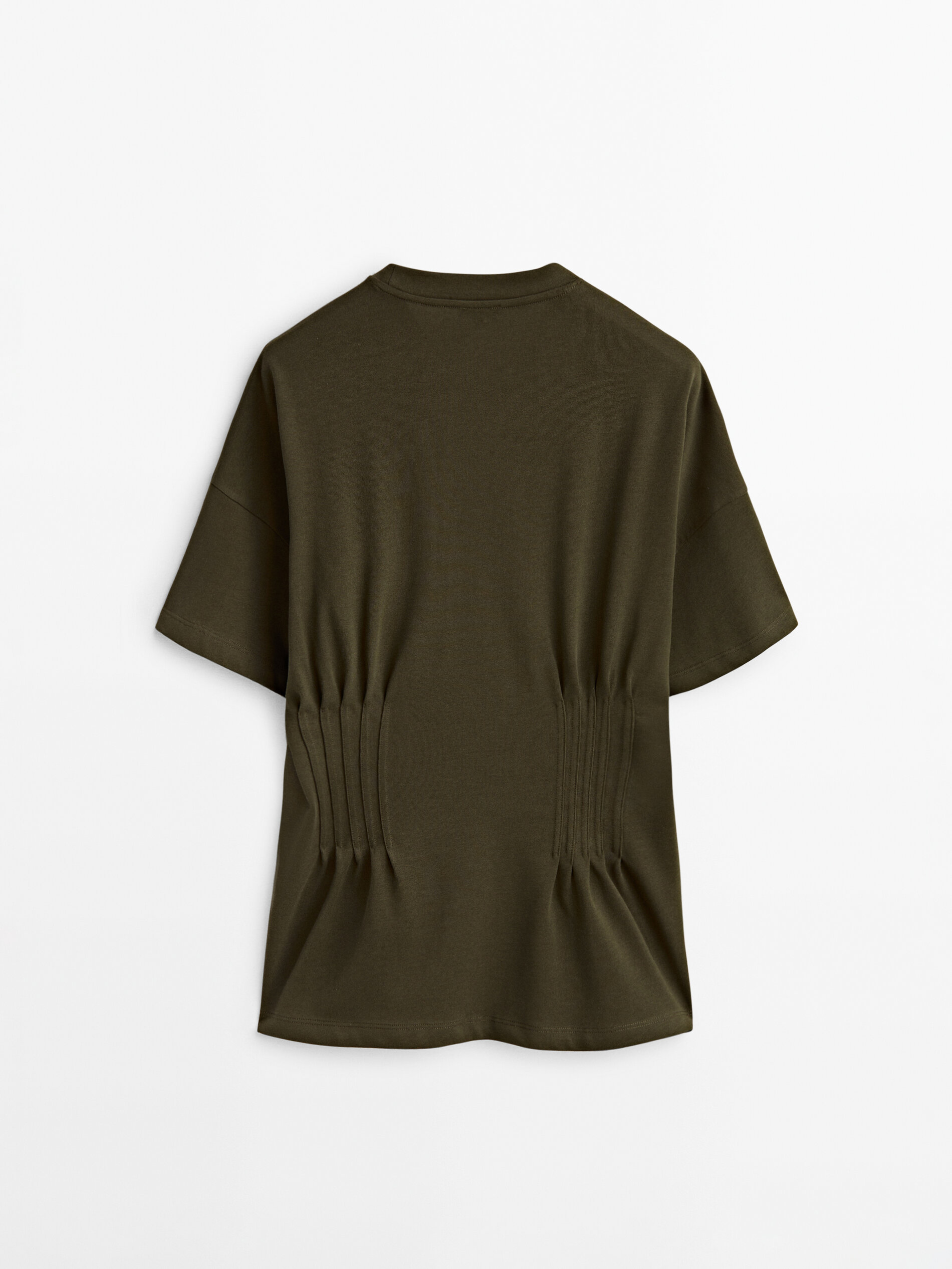 Camiseta de algodão com cintura franzida - TAMANHO MÉDIO CÁQUI