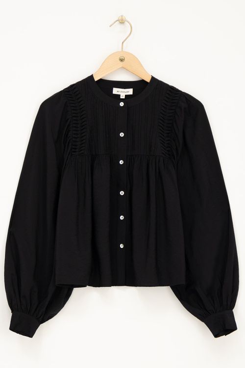 Zwarte blouse met pintuck & ballon mouwen