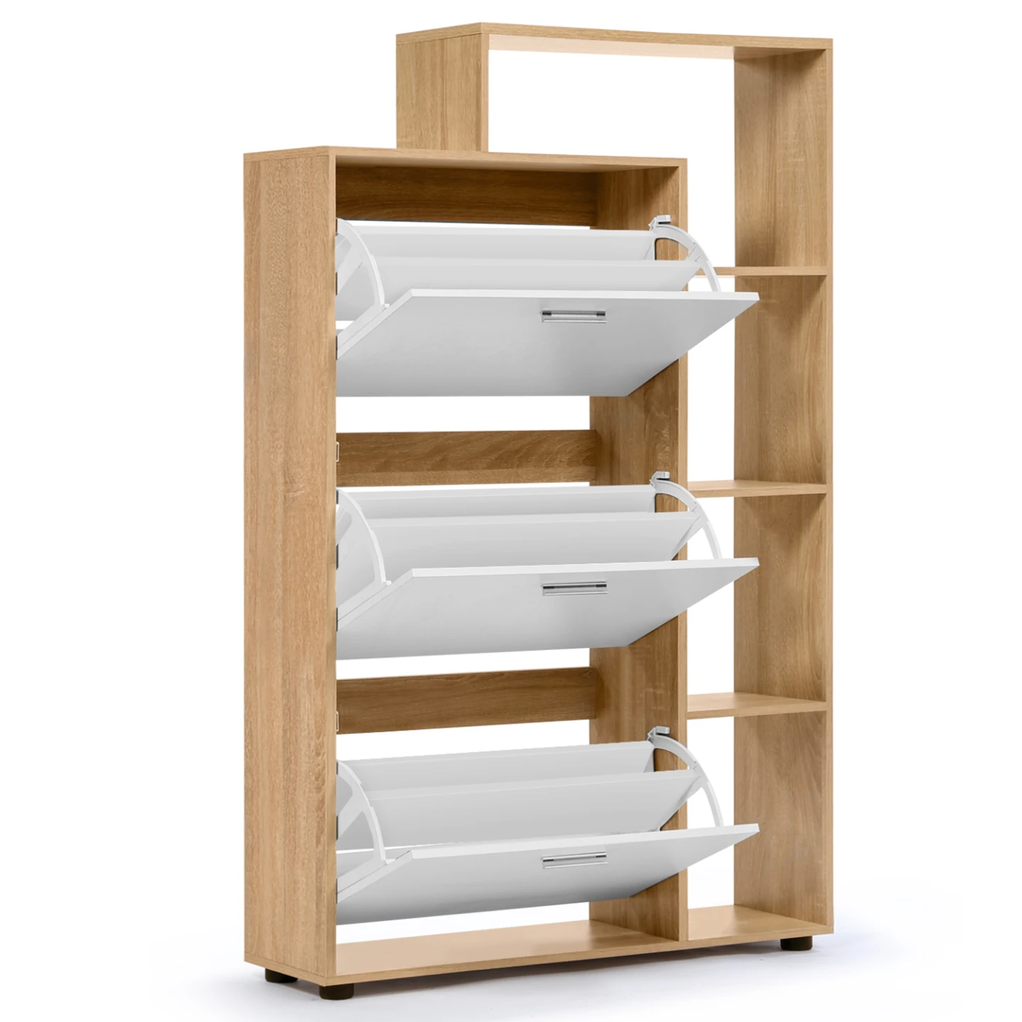Meuble à chaussures 18 paires KLARK imitation hêtre 3 portes blanches avec étagère