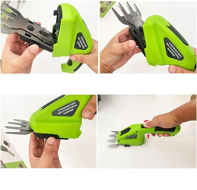 (25x8cm) 2in1 Elektrischer USB Hand Rasen Trimmer Akku Garten Schere Schneidewerkzeug mit 2 Aufsätzen - Grün