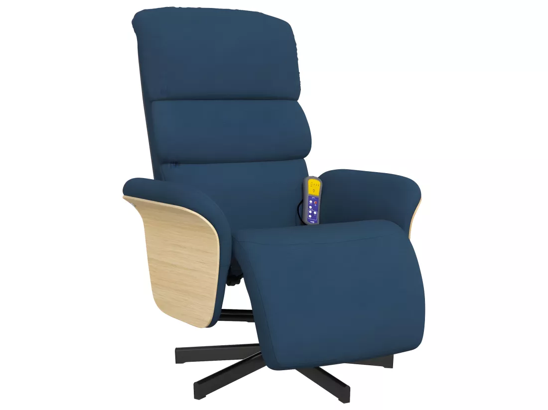 Fauteuil inclinable de massage avec repose-pieds bleu tissu