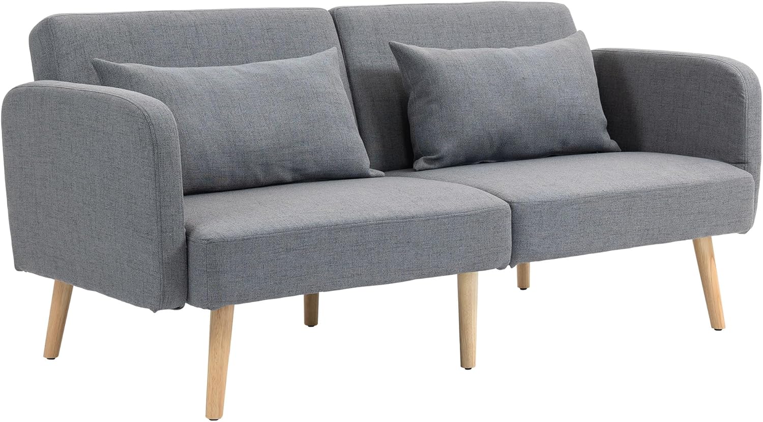 HOMCOM Schlafsofa, 2-Sitzer Klappbett mit Bettfunktion, 2 Wurfkissen, 3-Sitzer Polstersofa mit Verstellbarer Rückenlehne, Leinenoptik, für Wohnzimmer, Schlafzimmer, 170 x 83 x 80 cm, Grau