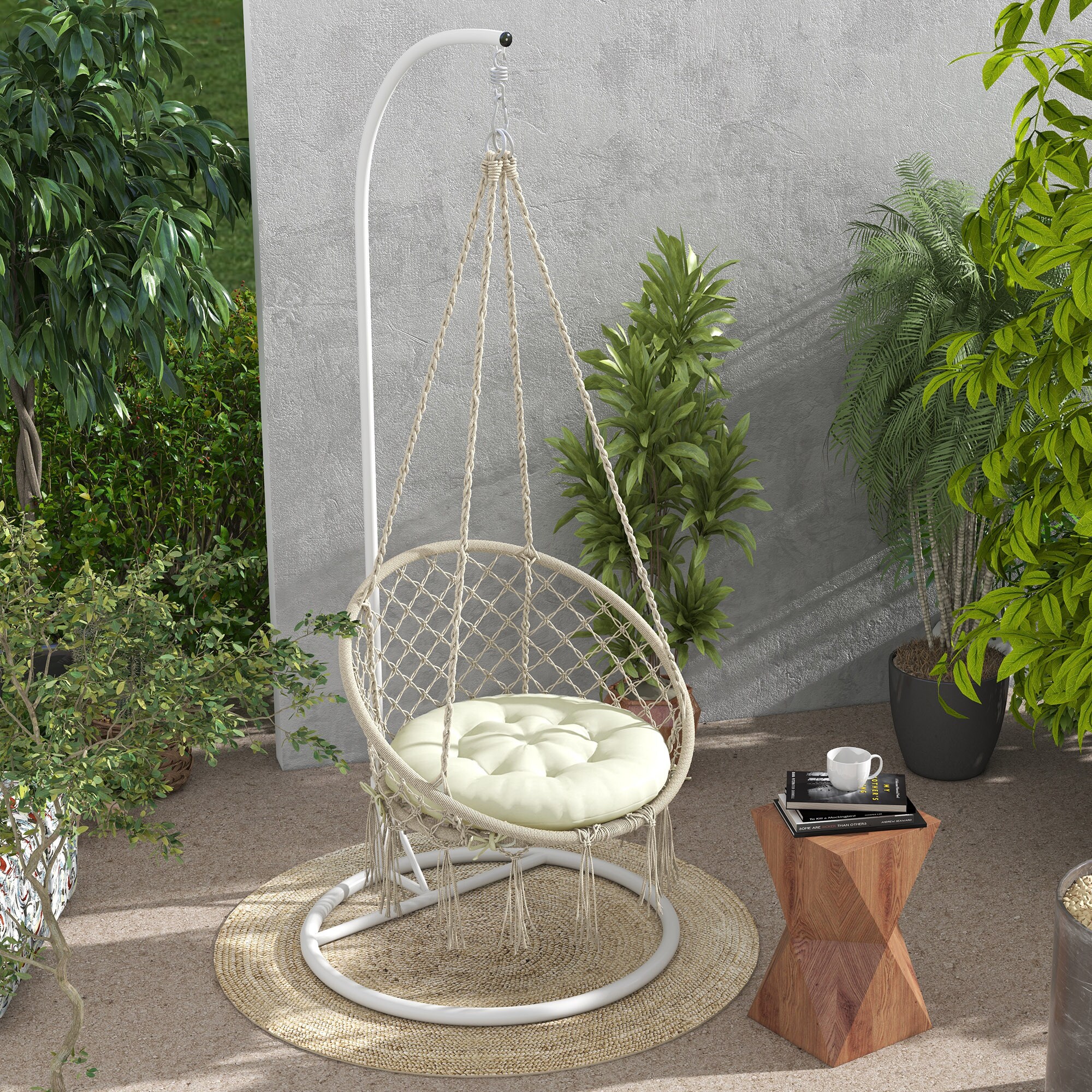Outsunny Sitzkissen mit 10 cm dicker Polsterung beige Ø80 x 10H cm